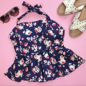 Janela Bay Peplum Floral Tankini Halter Top